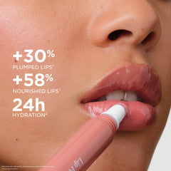 Clarins lip perfector texture close-up highlighting creamy sheen and moisturizing benefit