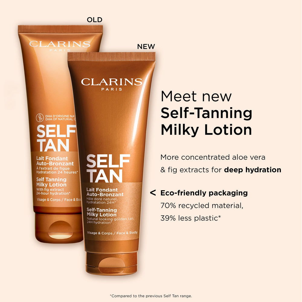 Clarins milky lotion near fabric demonstrating low-transfer formula