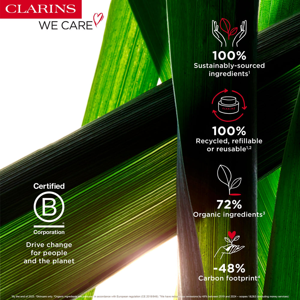 CLARINS in-bathroom lifestyle scene demonstrating morning routine and radiant skin