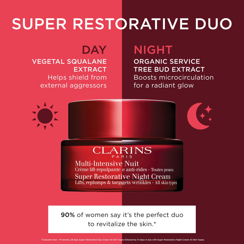 CLARINS 1.7 oz next to common objects showing compact travel-friendly size