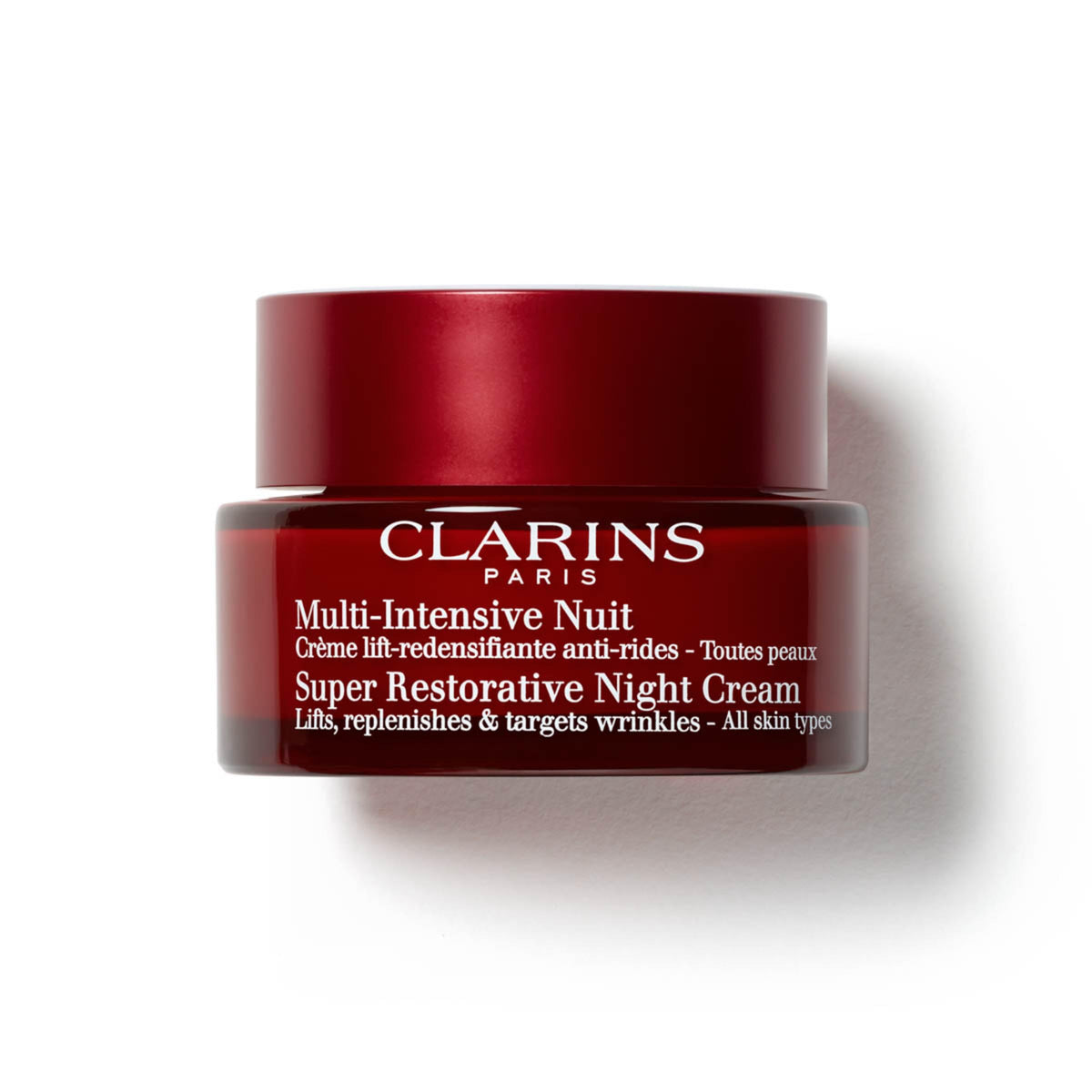 CLARINS jar front view showing elegant packaging and premium night cream benefit