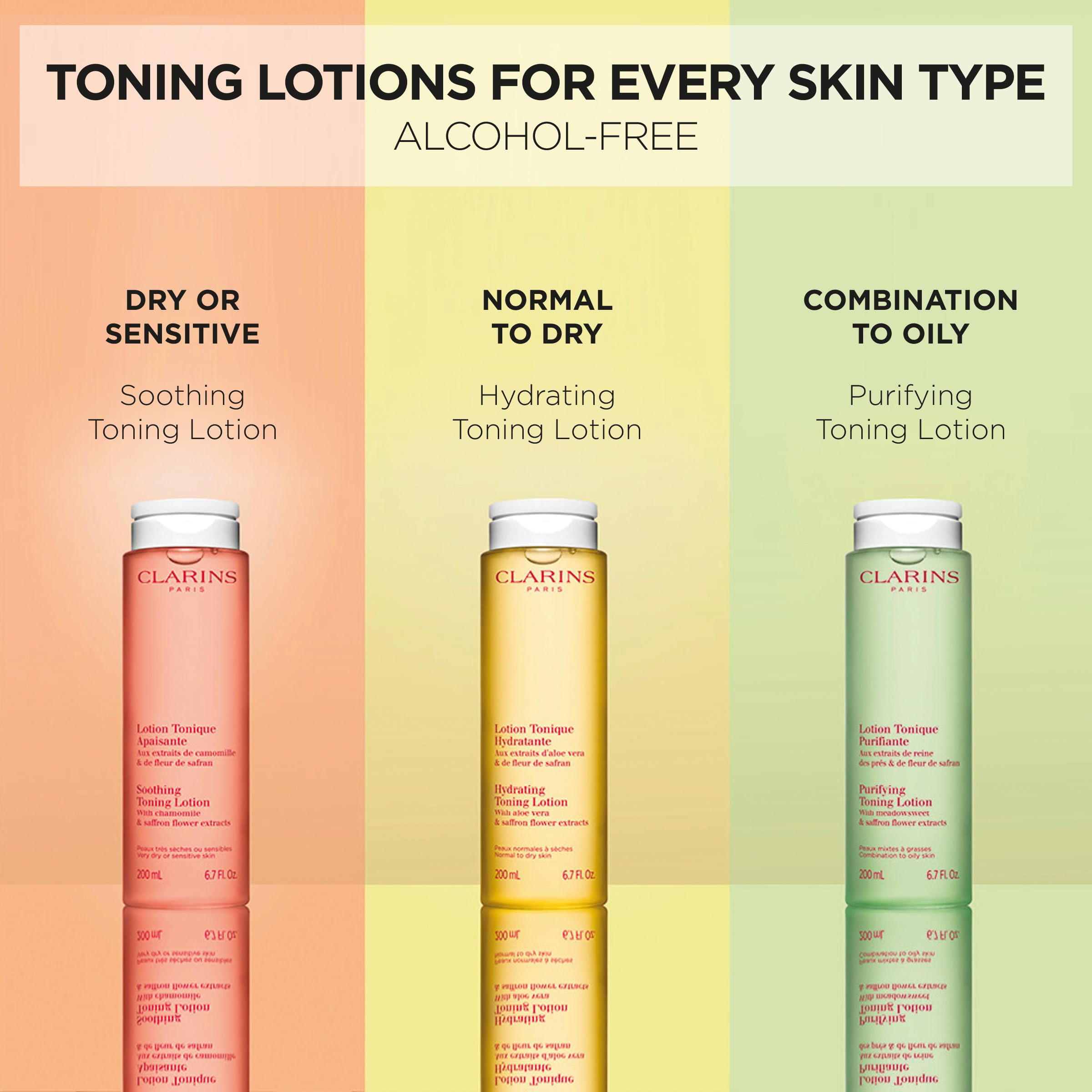 Clarins toner on bathroom shelf lifestyle scene suggesting daily routine boost