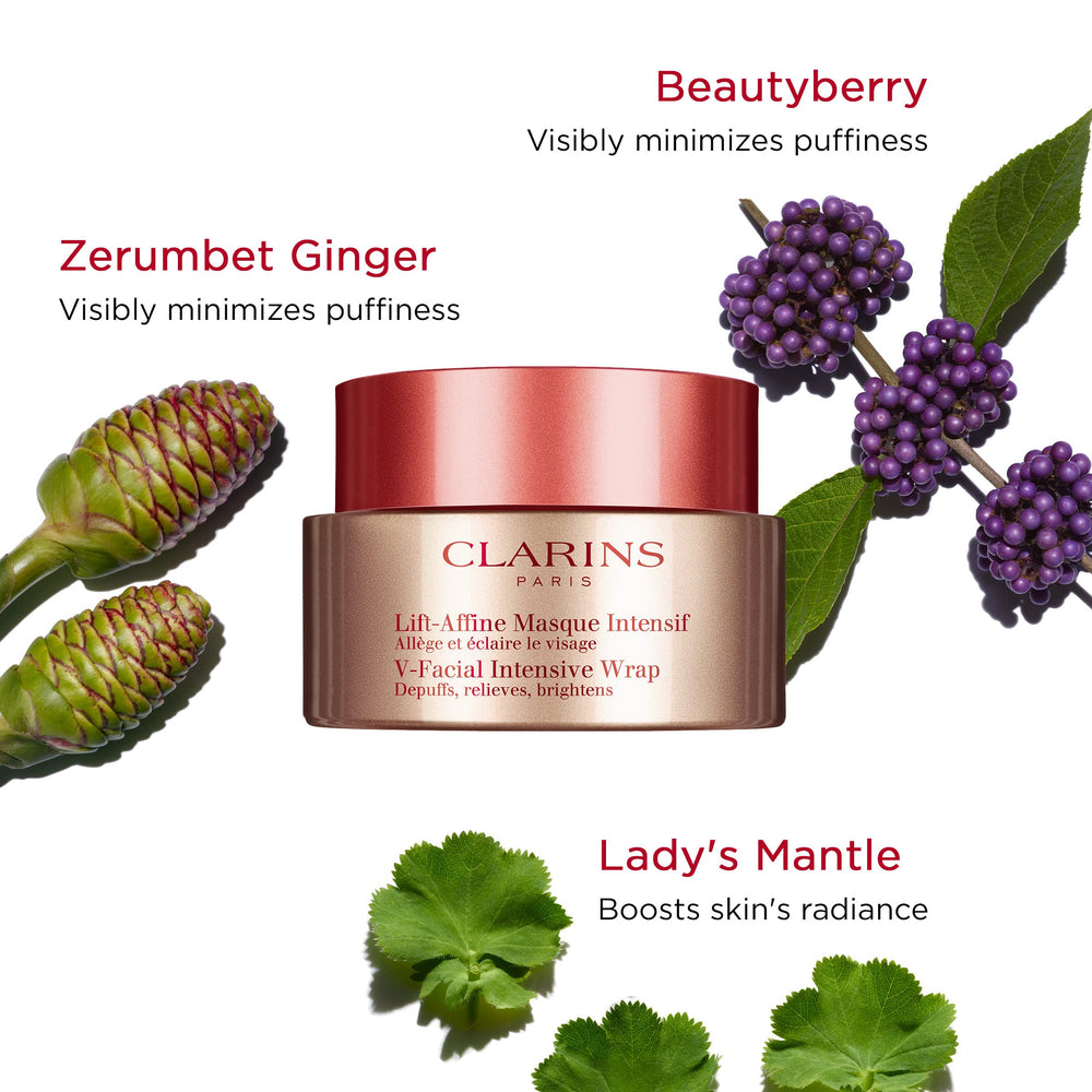 CLARINS mask being applied to cheek demonstrating easy application and de-puffing effect