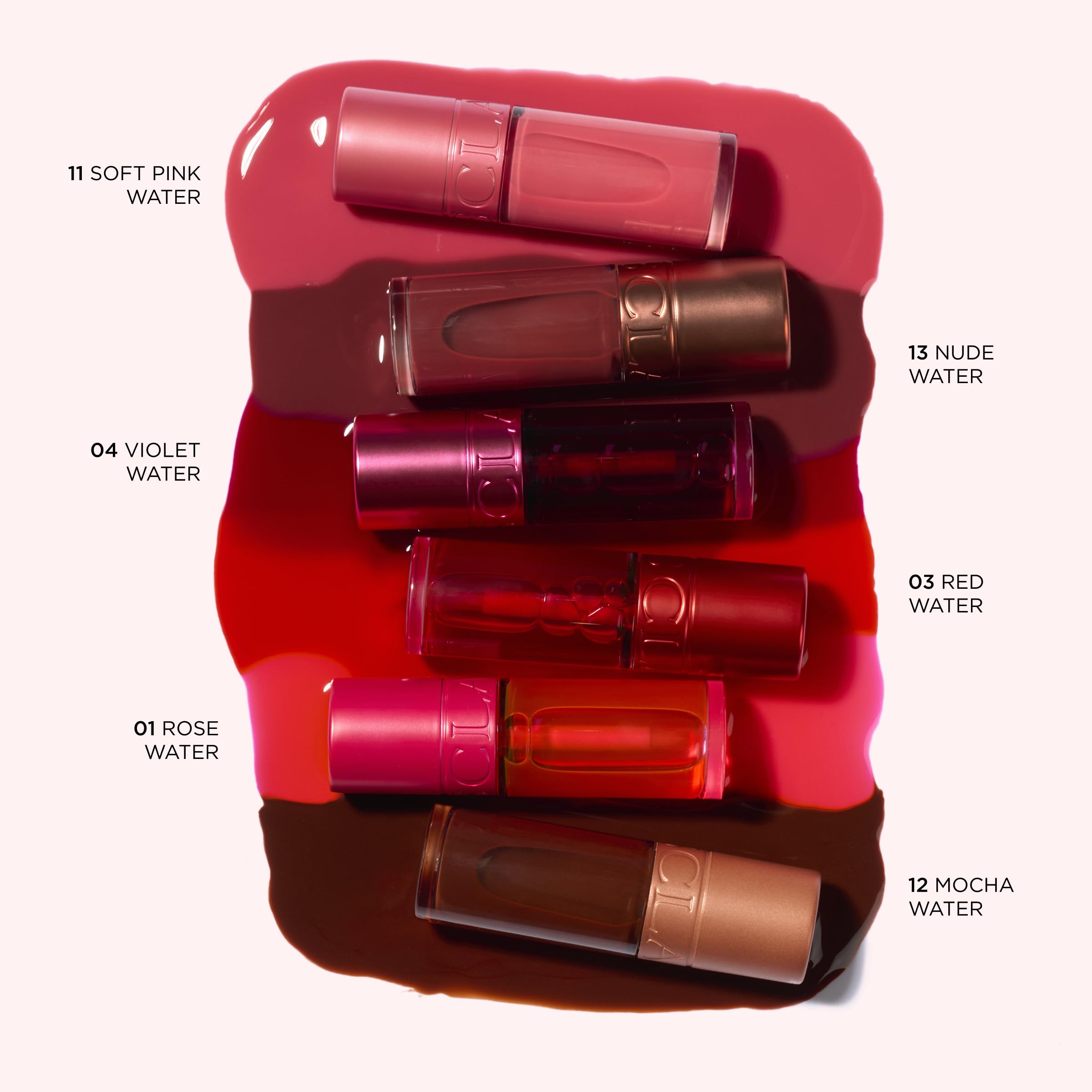CLARINS texture swatch of 03 Red Water showing buildable, smooth matte coverage