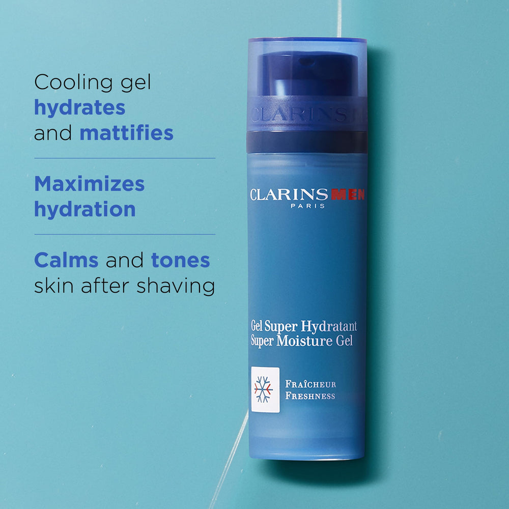 CLARINS gel texture close-up demonstrating lightweight, fast-absorbing feel