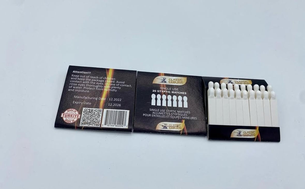Classic Samurai matches beside common items to show scale and easy storage benefit