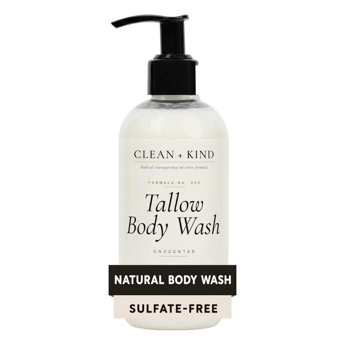 Clean + Kind front packaging showing unscented sulfate-free benefit