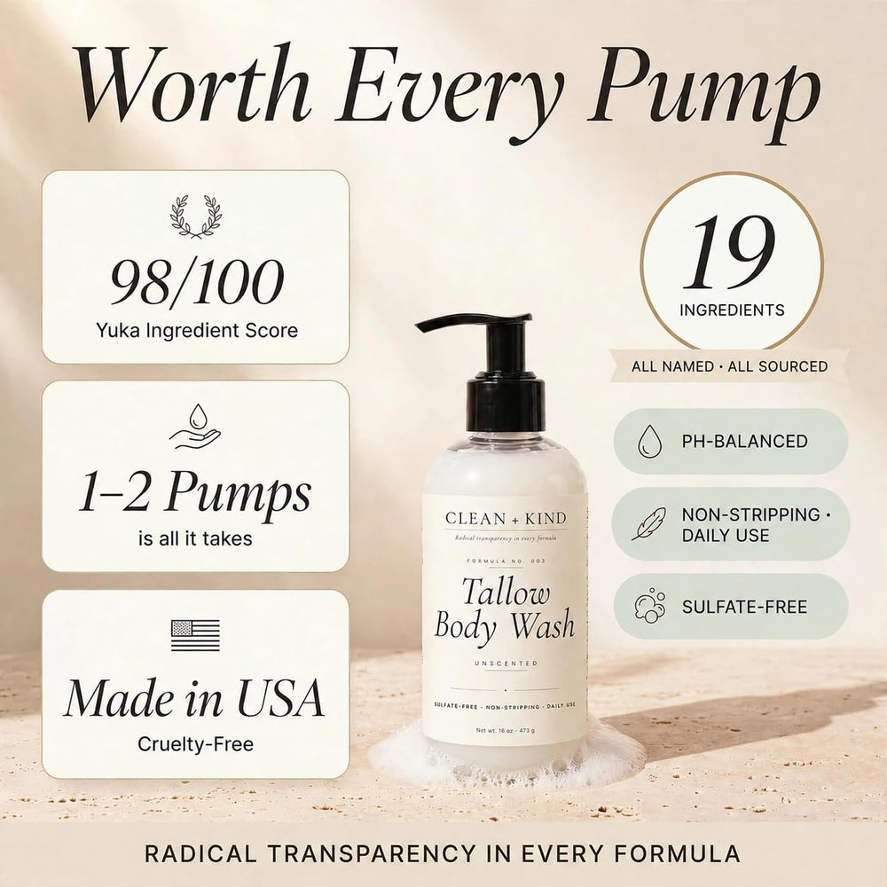 Clean + Kind body wash in use in shower for calm, non-stripping cleanse