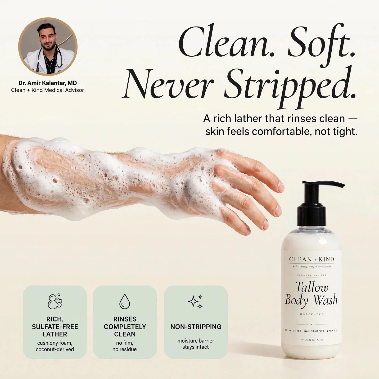 Clean + Kind ingredient label highlighting radical transparency and safety