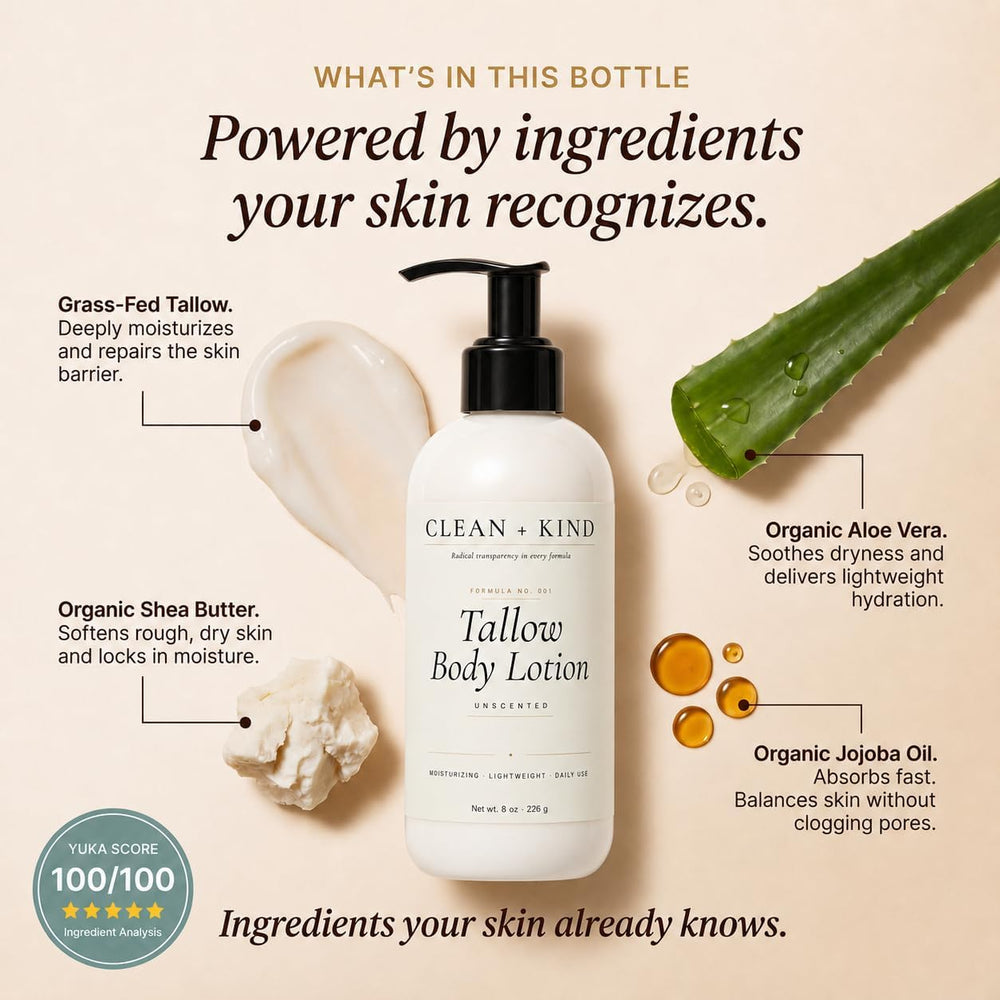 Clean + Kind whipped lotion texture close-up showing smooth absorption