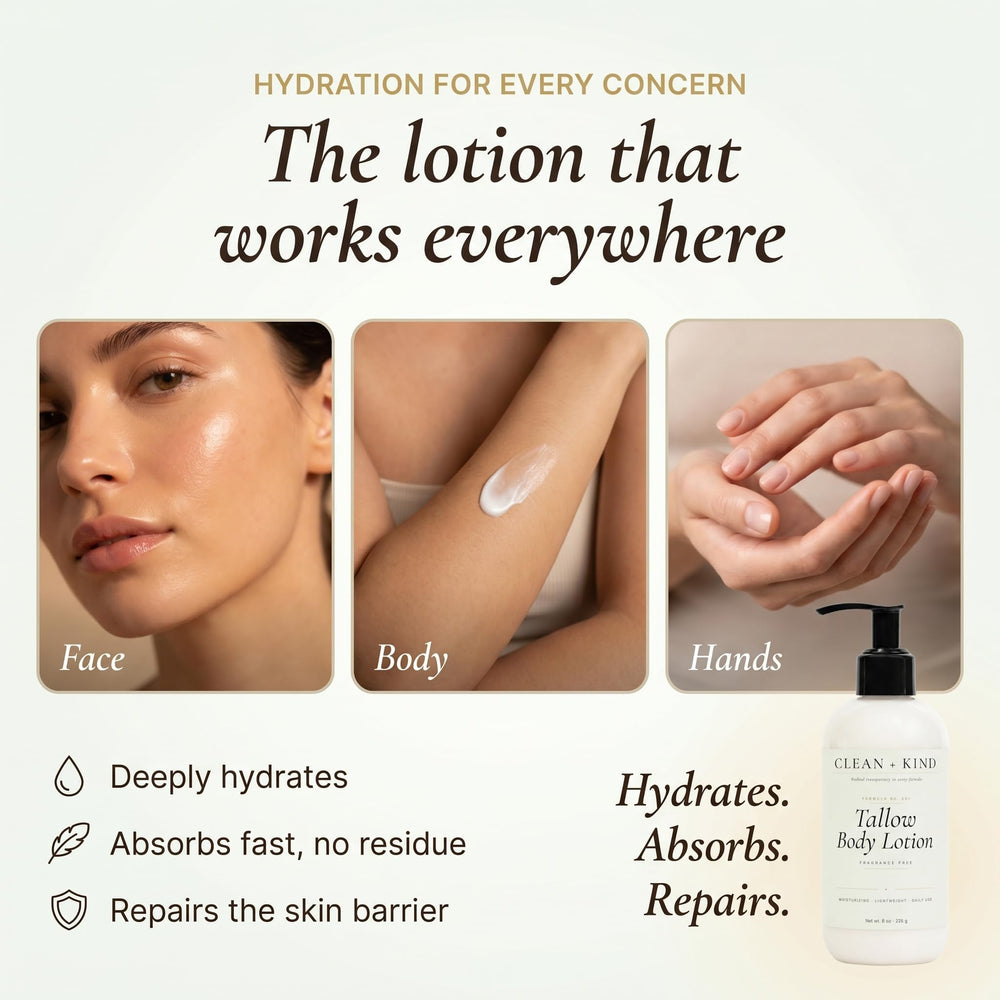 Clean + Kind lotion being spread on forearm for lightweight hydration benefit