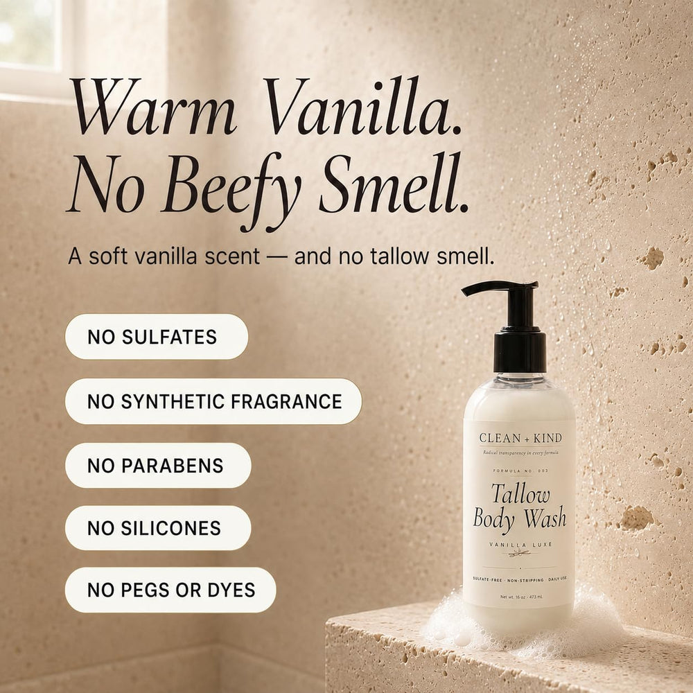 Clean + Kind grass-fed tallow source visual representing nourishing lipids