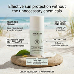 Clean + Kind close-up texture spread illustrating smooth, non-greasy application
