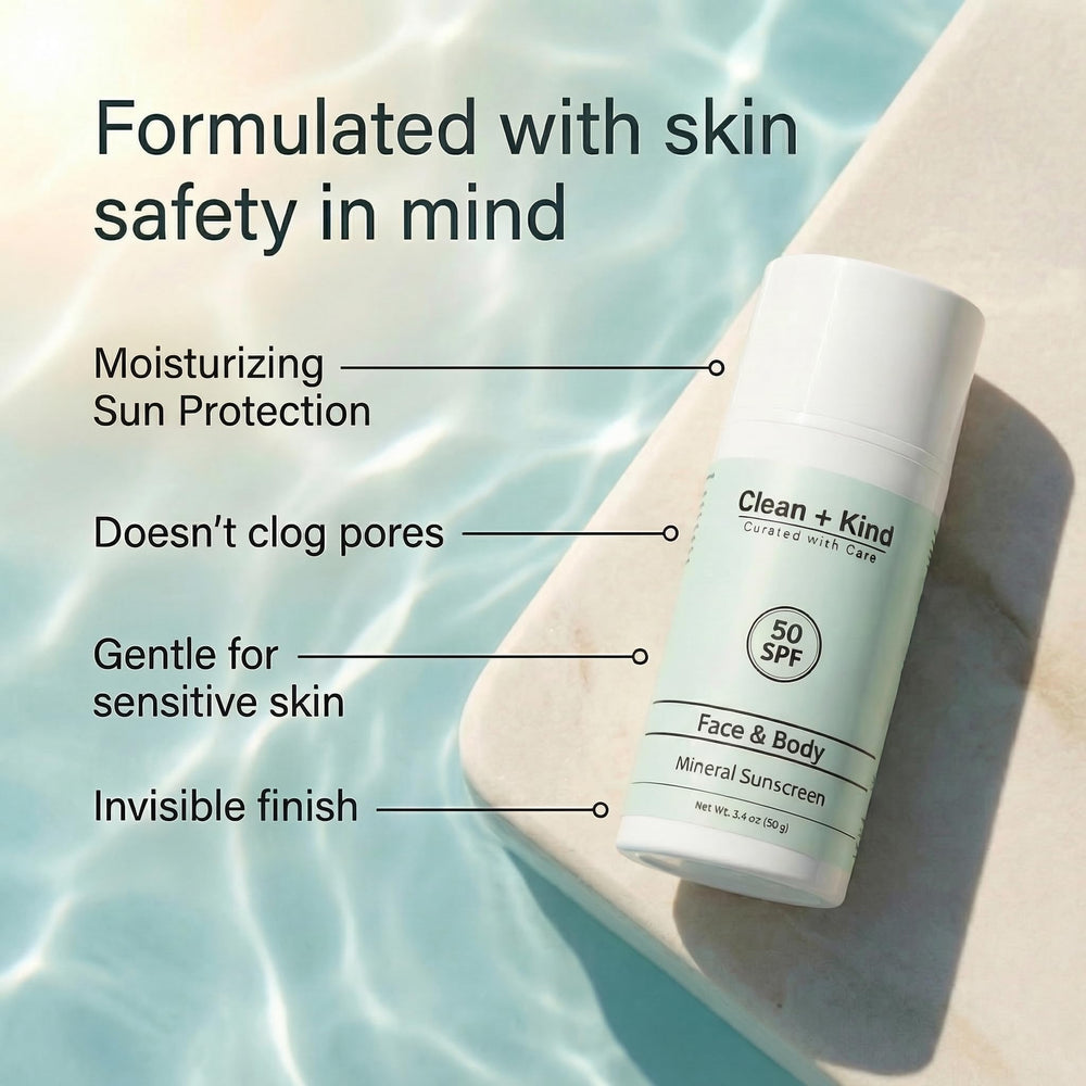 Clean + Kind in use on beach applying sunscreen for sport and swim protection