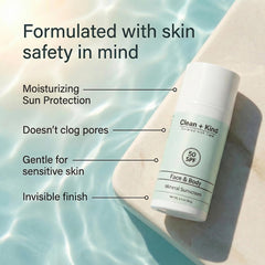 Clean + Kind in use on beach applying sunscreen for sport and swim protection