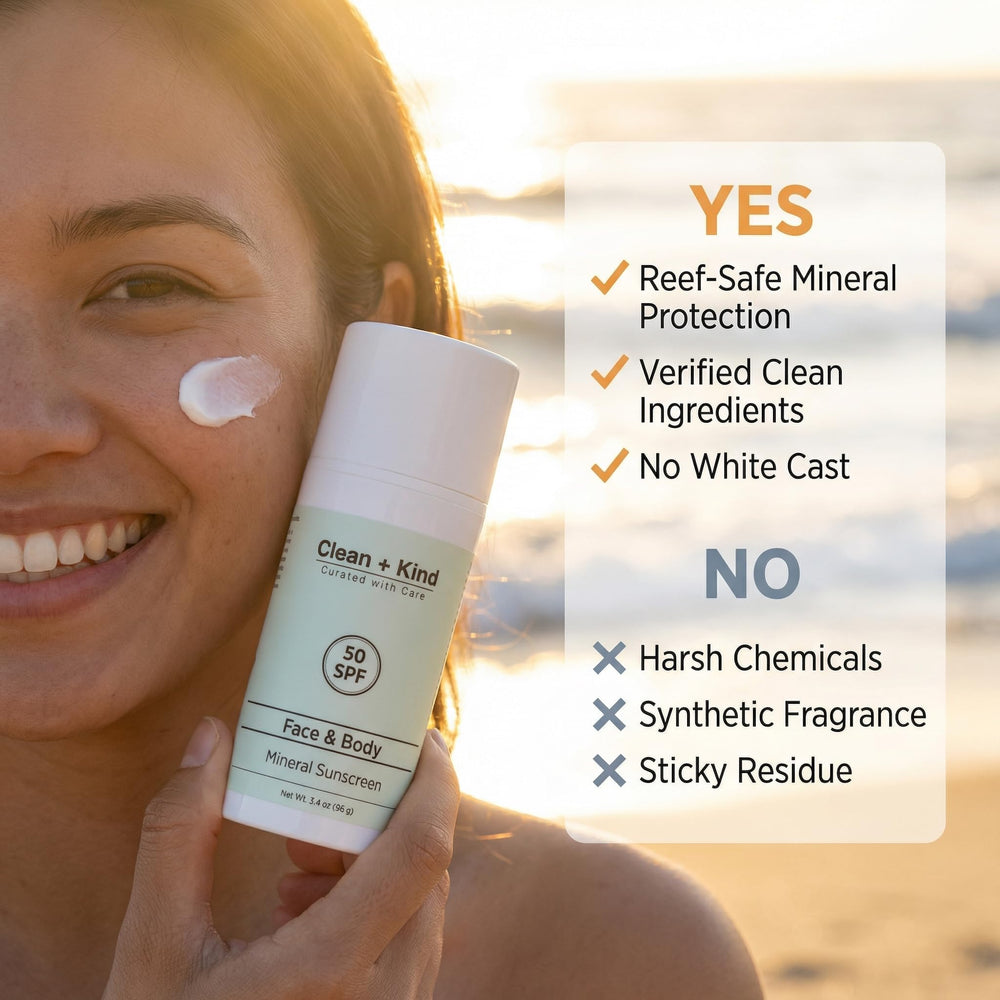 Clean + Kind size comparison 3.4 oz pump in hand emphasizing TSA-friendly travel