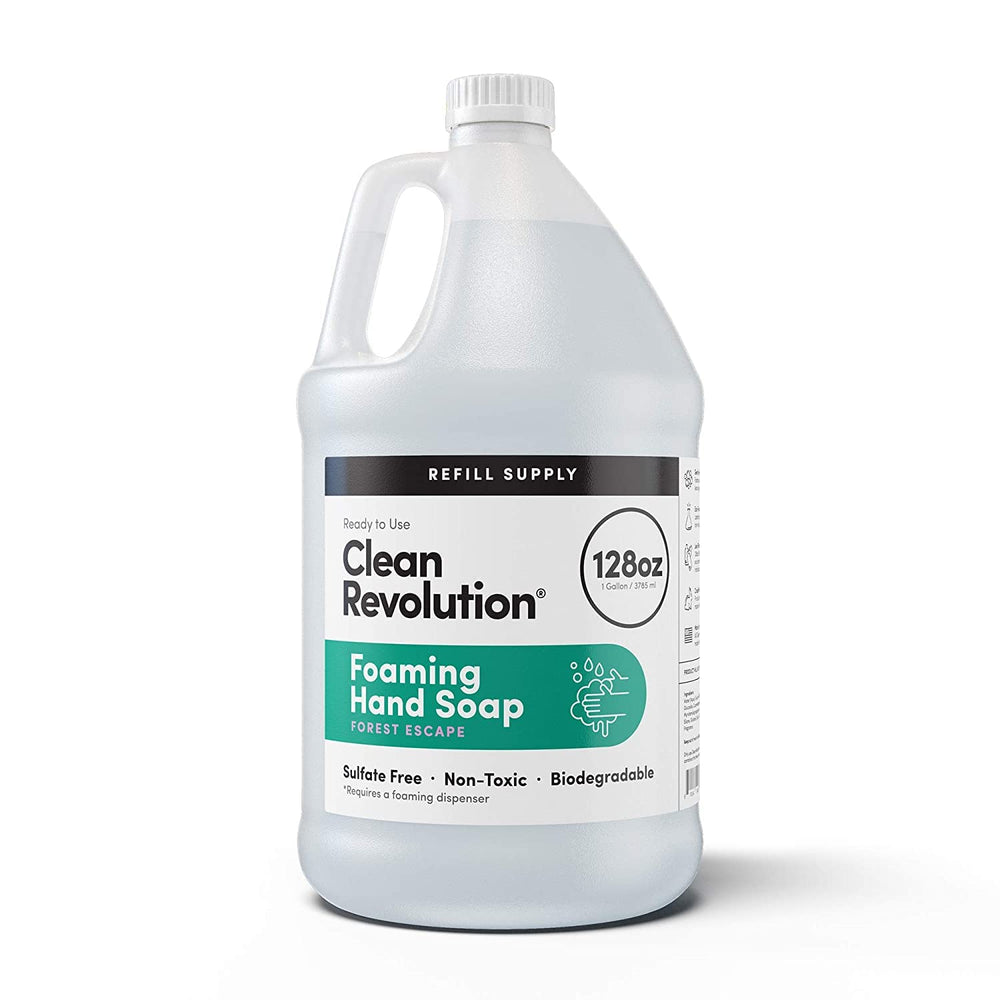 Clean Revolution gallon bottle front view showing Forest Escape label and size benefit