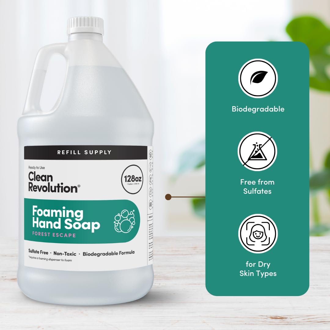 Pouring Clean Revolution refill into foaming dispenser for quick, no-mix setup