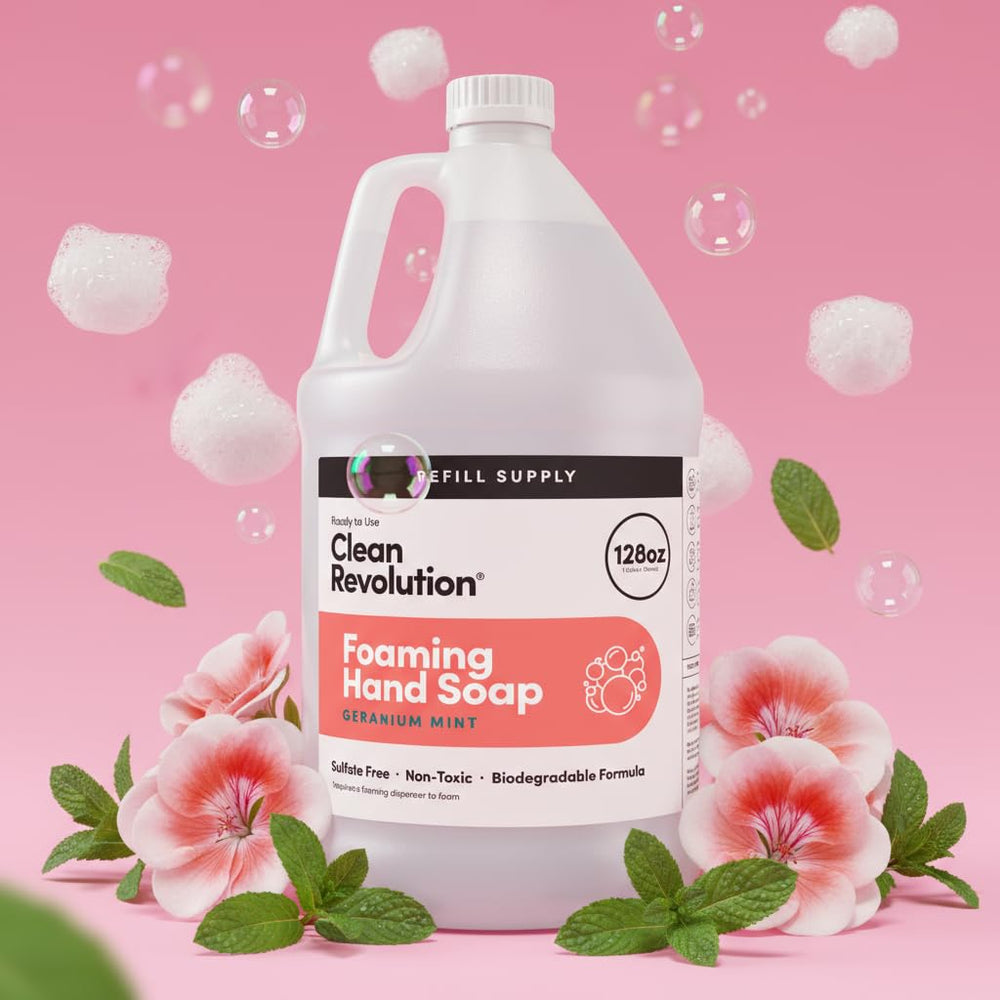 Clean Revolution essential oils shot with geranium and mint to show natural fragrance