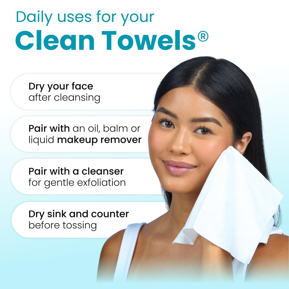CLEAN SKIN CLUB disposed towel in bin emphasizing hygienic single-use disposal