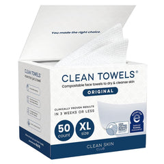 Clean Skin Club front packaging showing 50 count pack and branding benefit