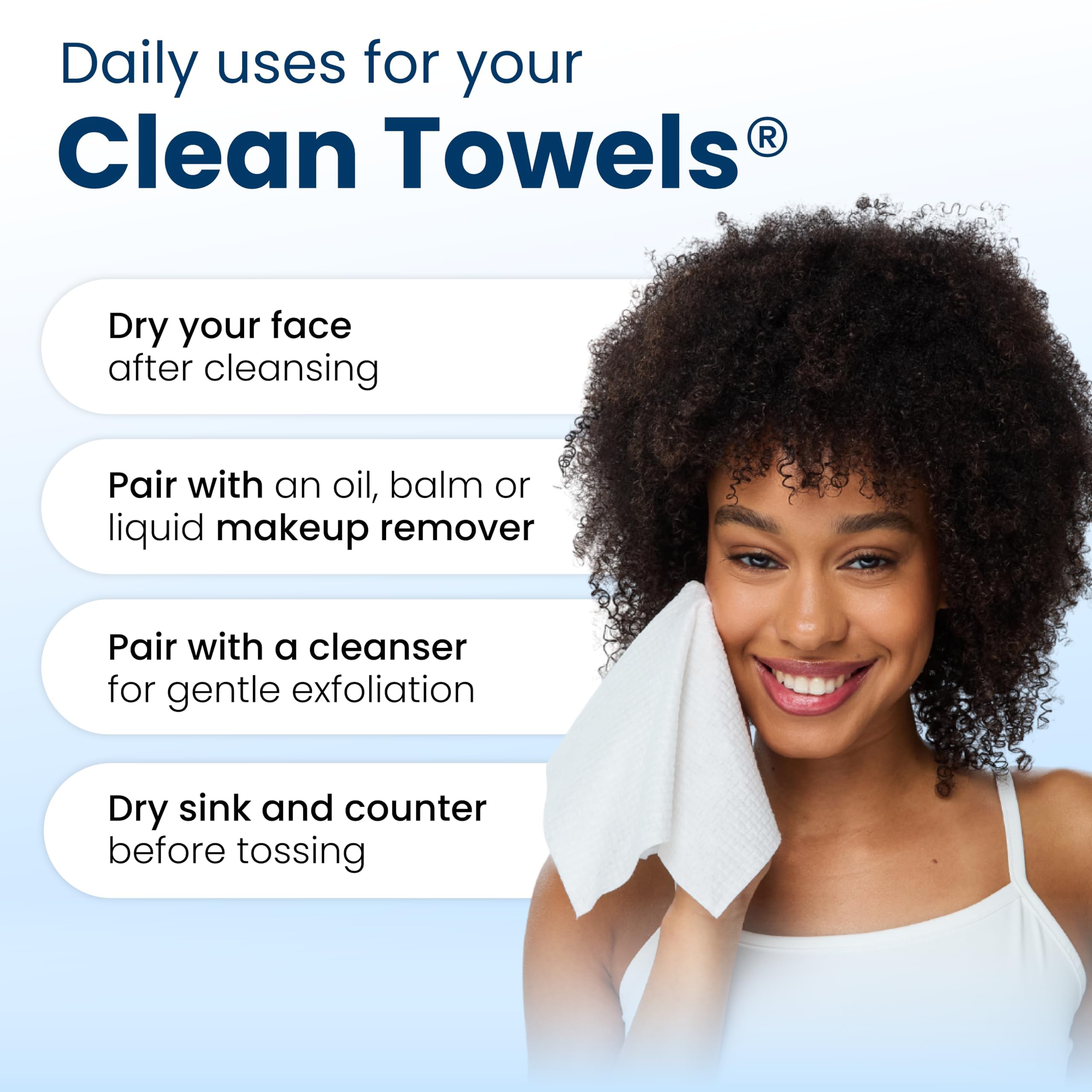 Towel absorbing water in demo highlighting Clean Skin Club high absorbency