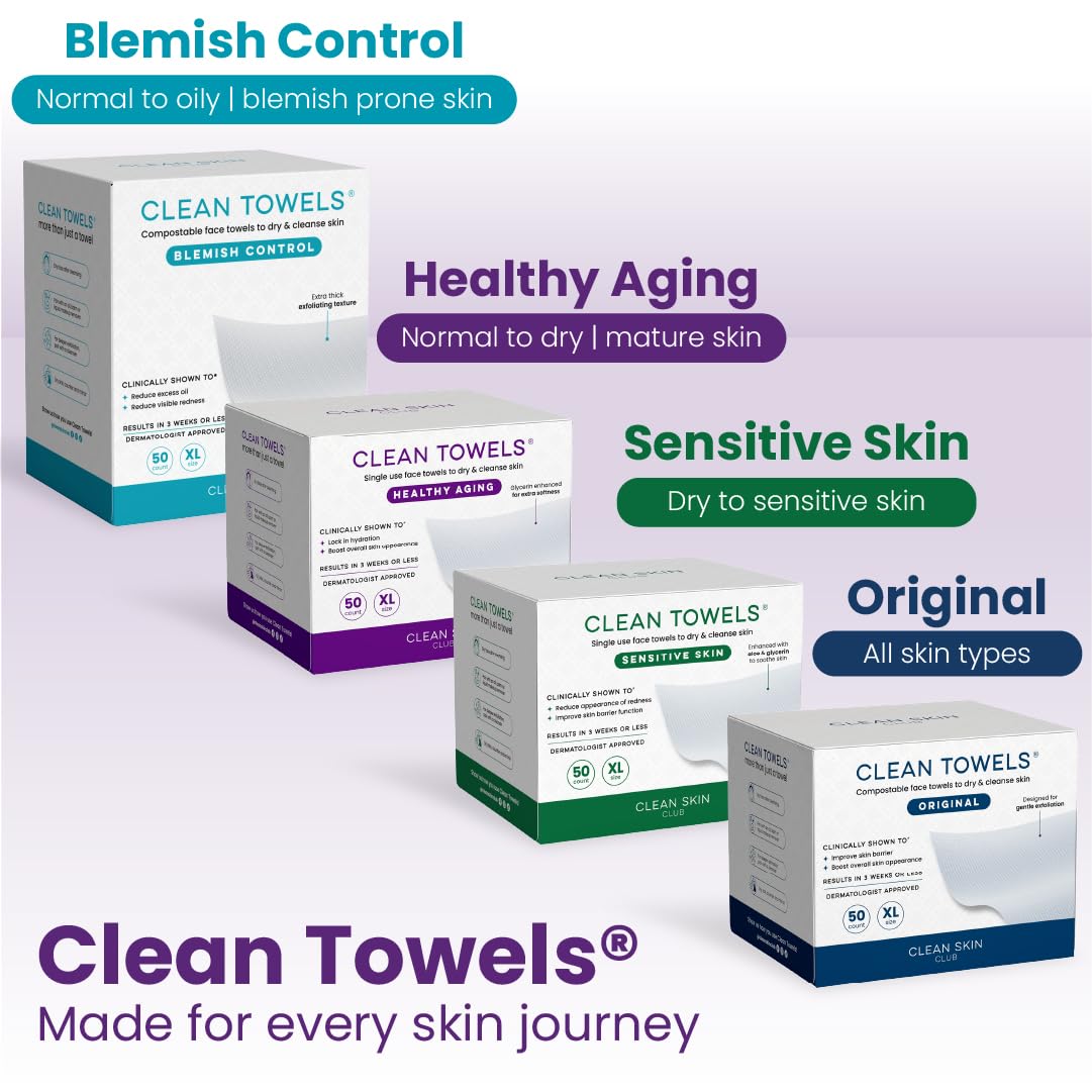 CLEAN SKIN CLUB open pack displaying all 50 single-use towels
