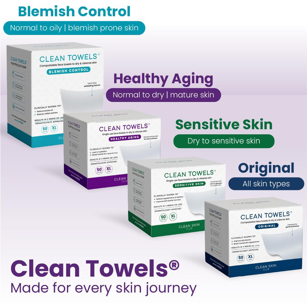 CLEAN SKIN CLUB open pack displaying all 50 single-use towels