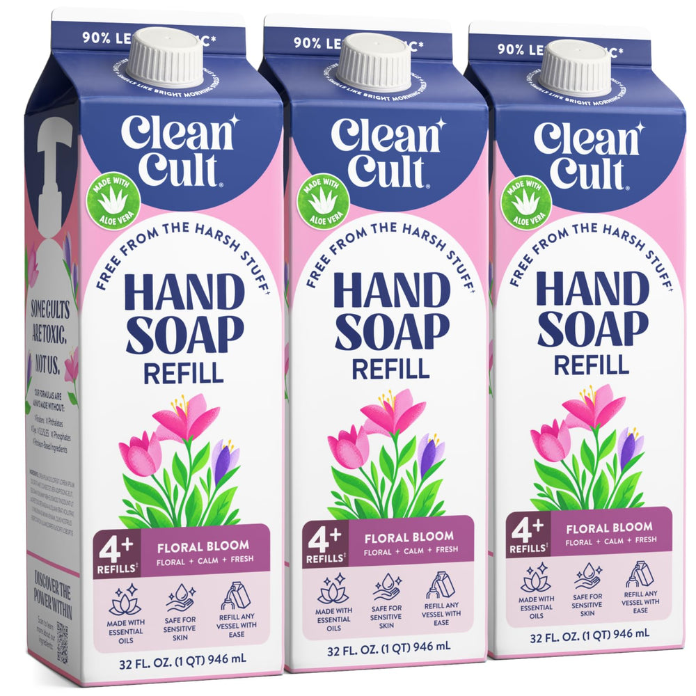 Cleancult front packaging showing floral bloom refill and eco benefit