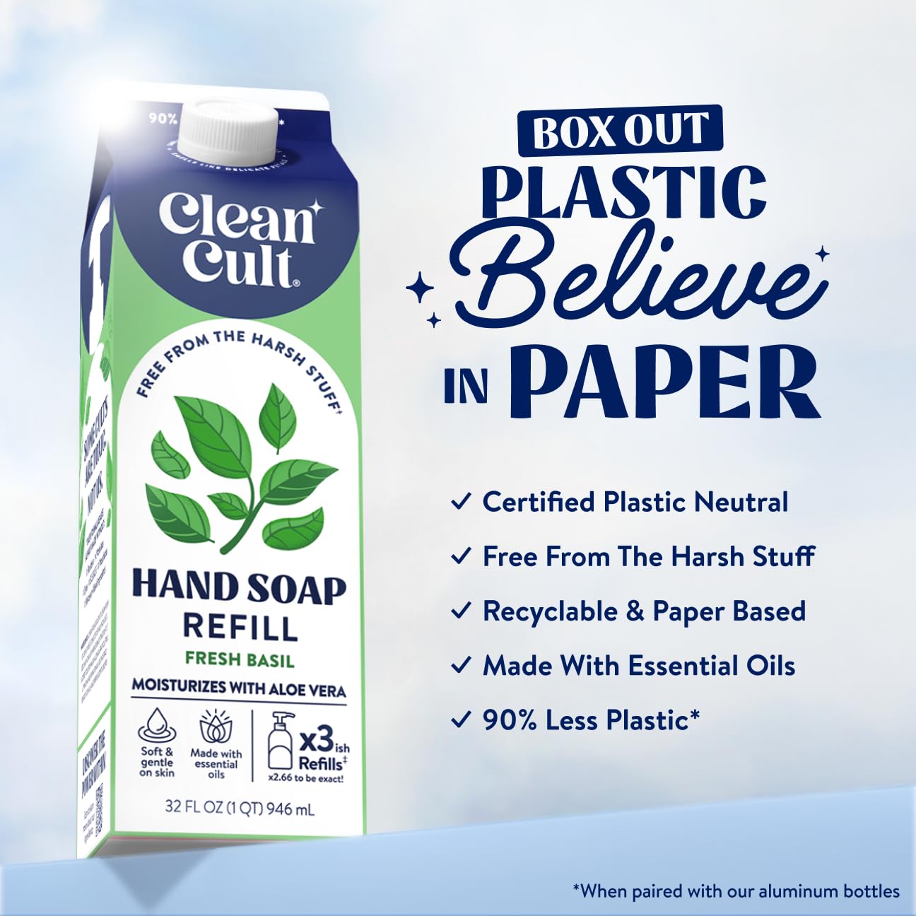 Cleancult pour spout close-up for easy refilling and fewer spills