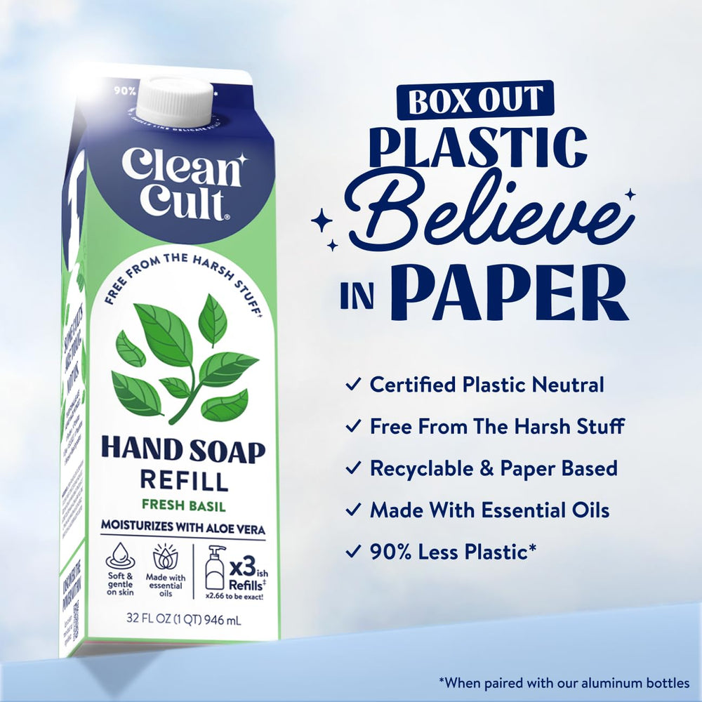 Cleancult pour spout close-up for easy refilling and fewer spills