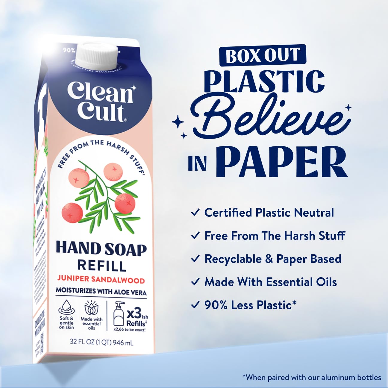 Cleancult close-up of paper-based container material demonstrating reduced plastic use