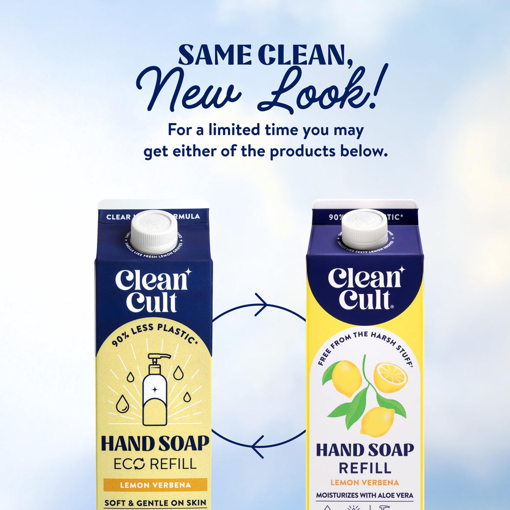 Cleancult pouch beside hand to show 32 oz scale and refill capacity