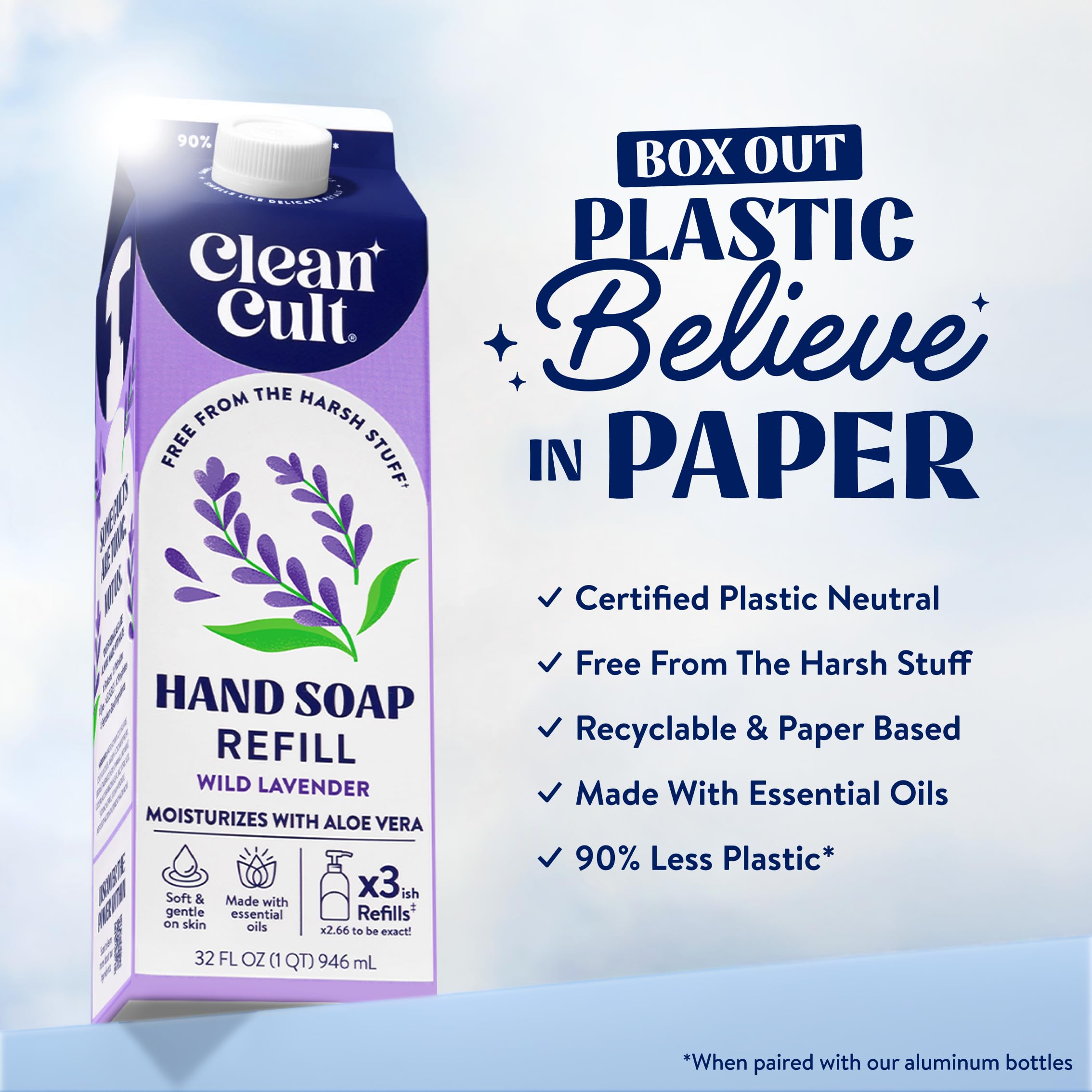 Cleancult close-up of spout and label for easy pouring and instructions