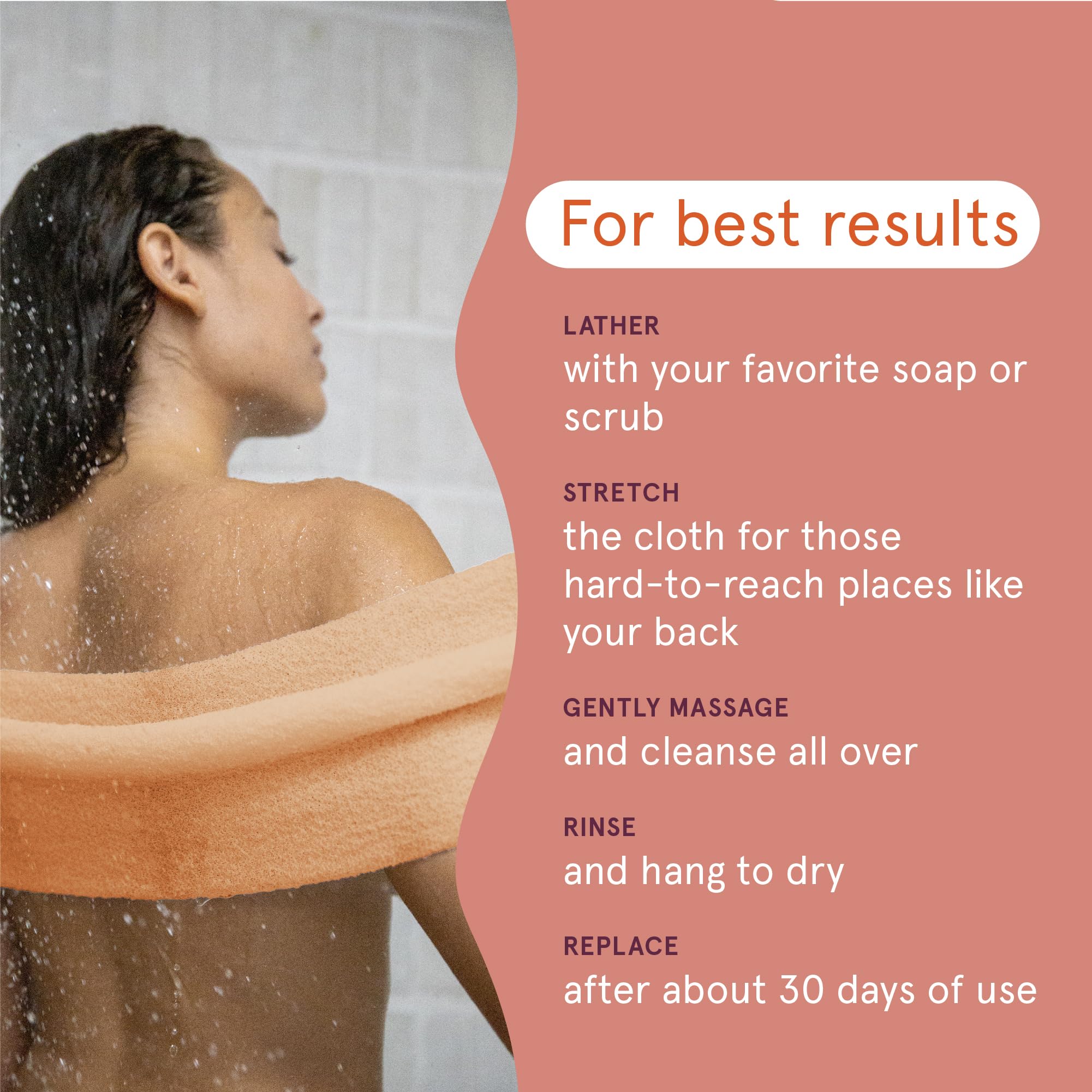 Cleanlogic being used on back demonstrating hard-to-reach cleansing benefit