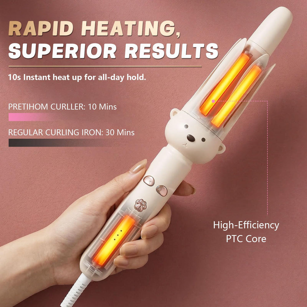 CLEANPAWS curling wand in use creating beach waves for quick salon-style results