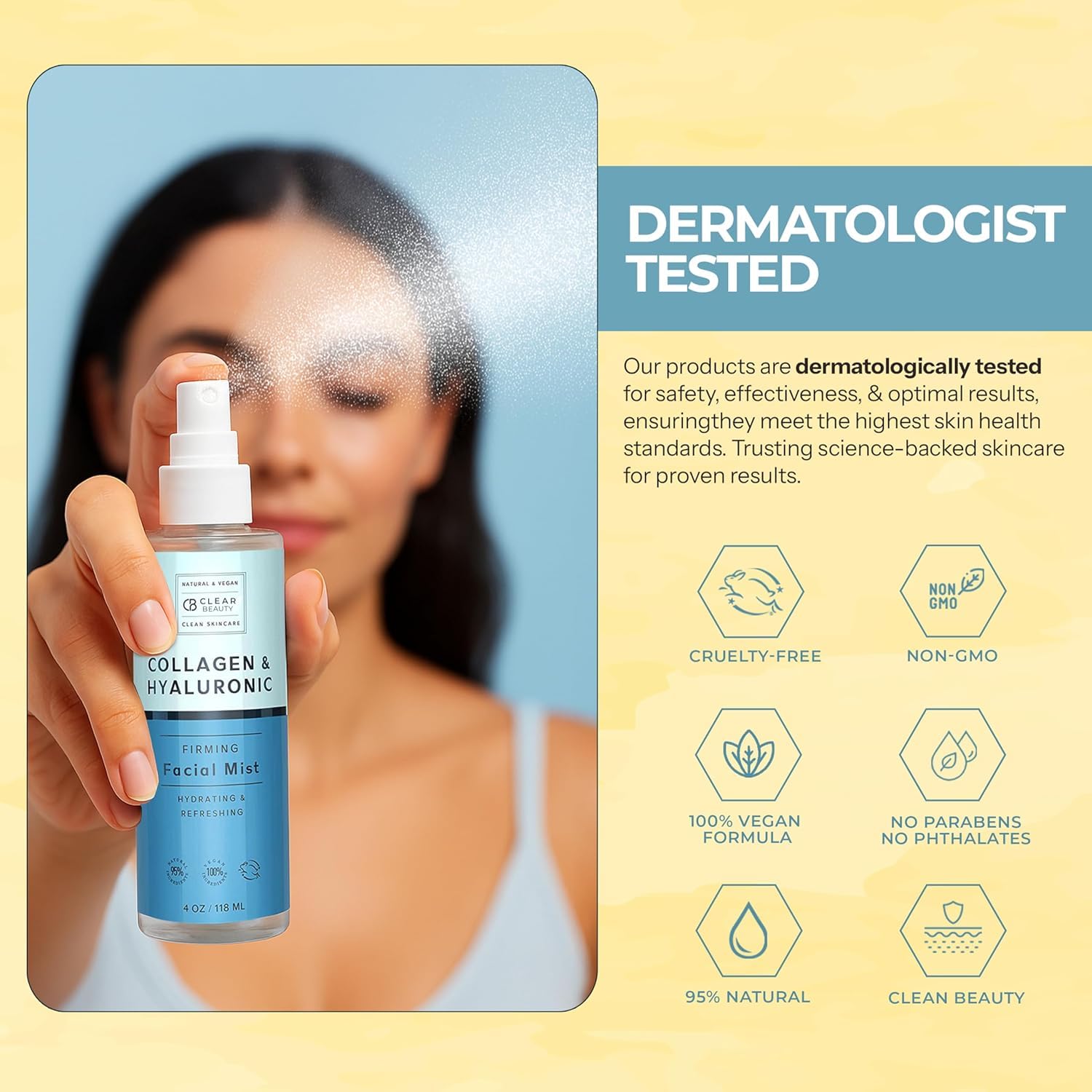 Clear Beauty placed on office desk conveying quick daytime hydration and skin revival