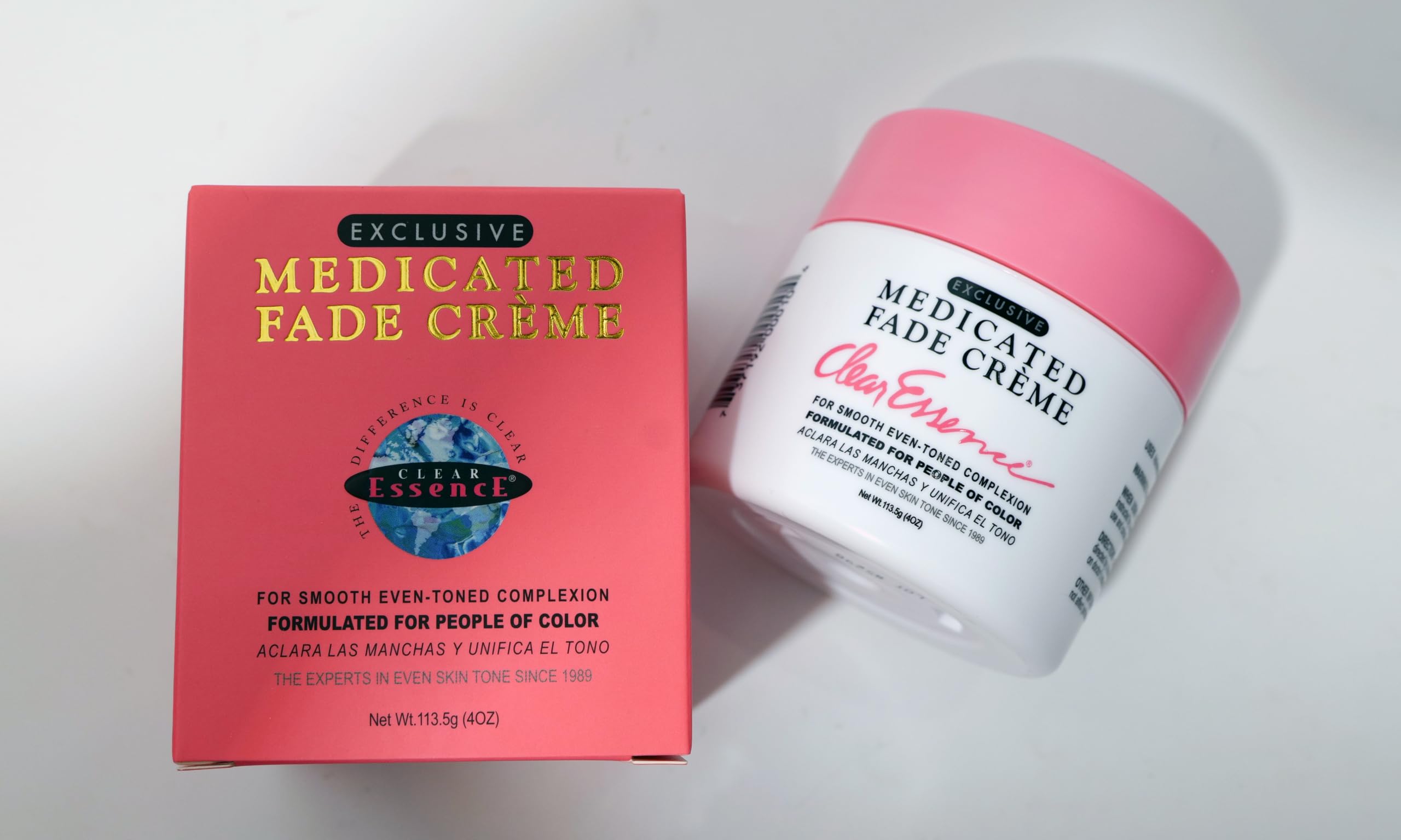 Clear Essence open jar revealing creamy texture for smooth, easy absorption