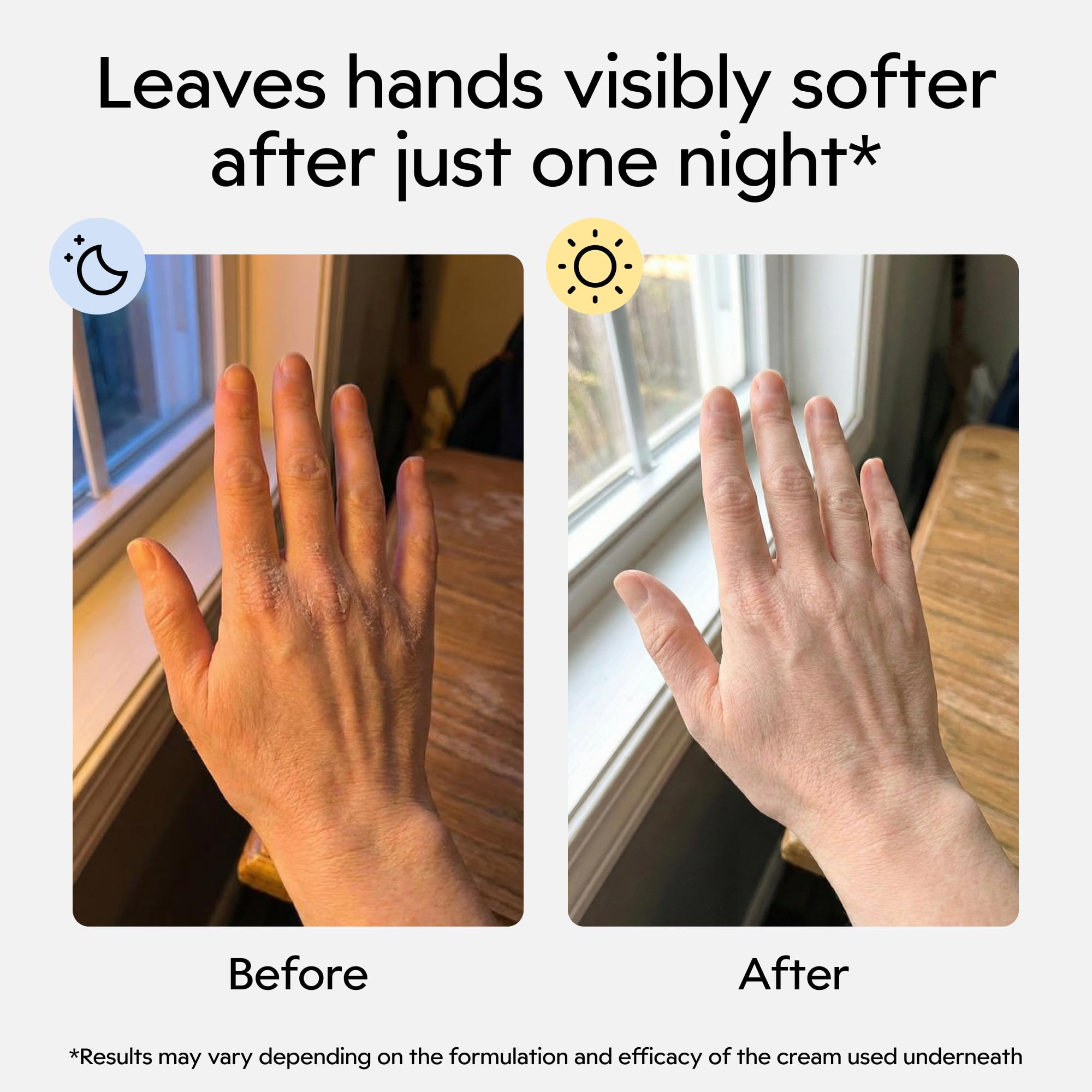 Clearbody Organics gloves worn over cream on hands demonstrating moisturizer retention