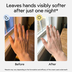 Clearbody Organics hands wearing gloves in bed demonstrating overnight product retention