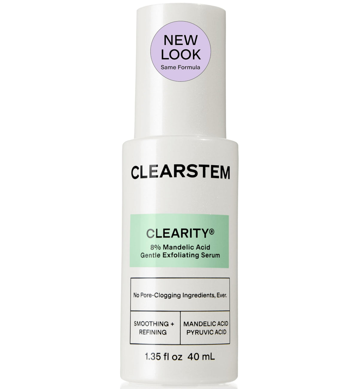 CLEARSTEM front bottle showing clear serum and label for easy identification and use