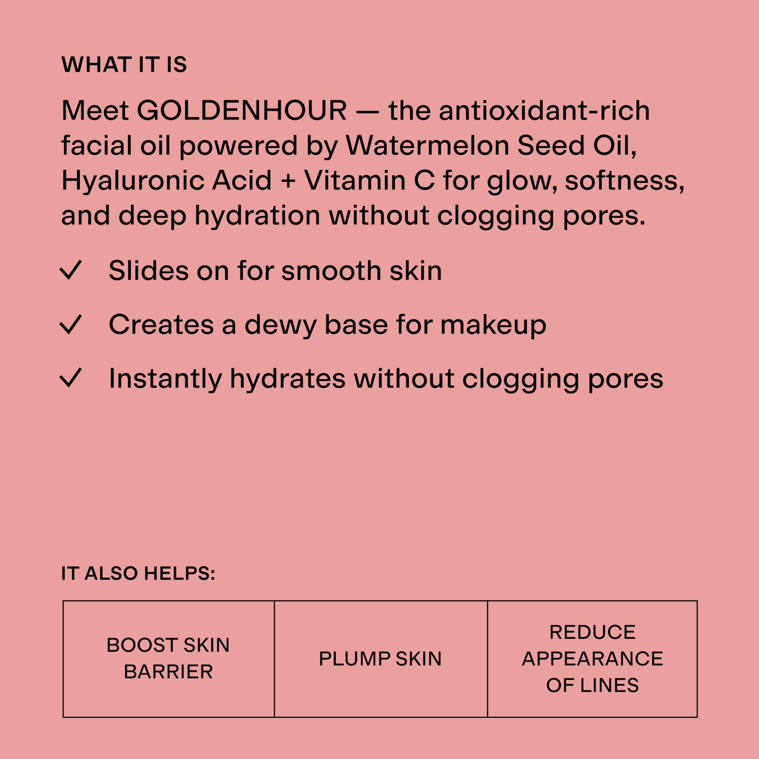 CLEARSTEM close-up of GOLDENHOUR oil texture highlighting lightweight silky finish for quick skin absorption