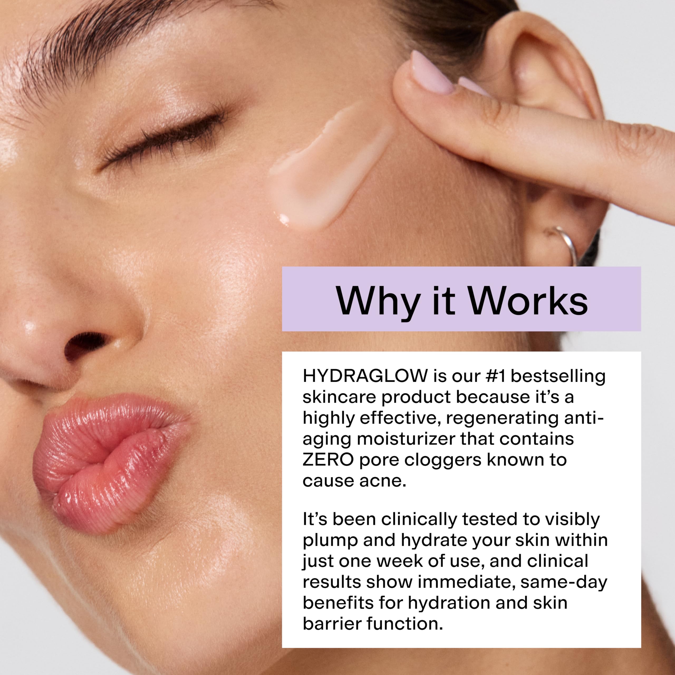 CLEARSTEM applying moisturizer to face indicating balanced hydration benefit