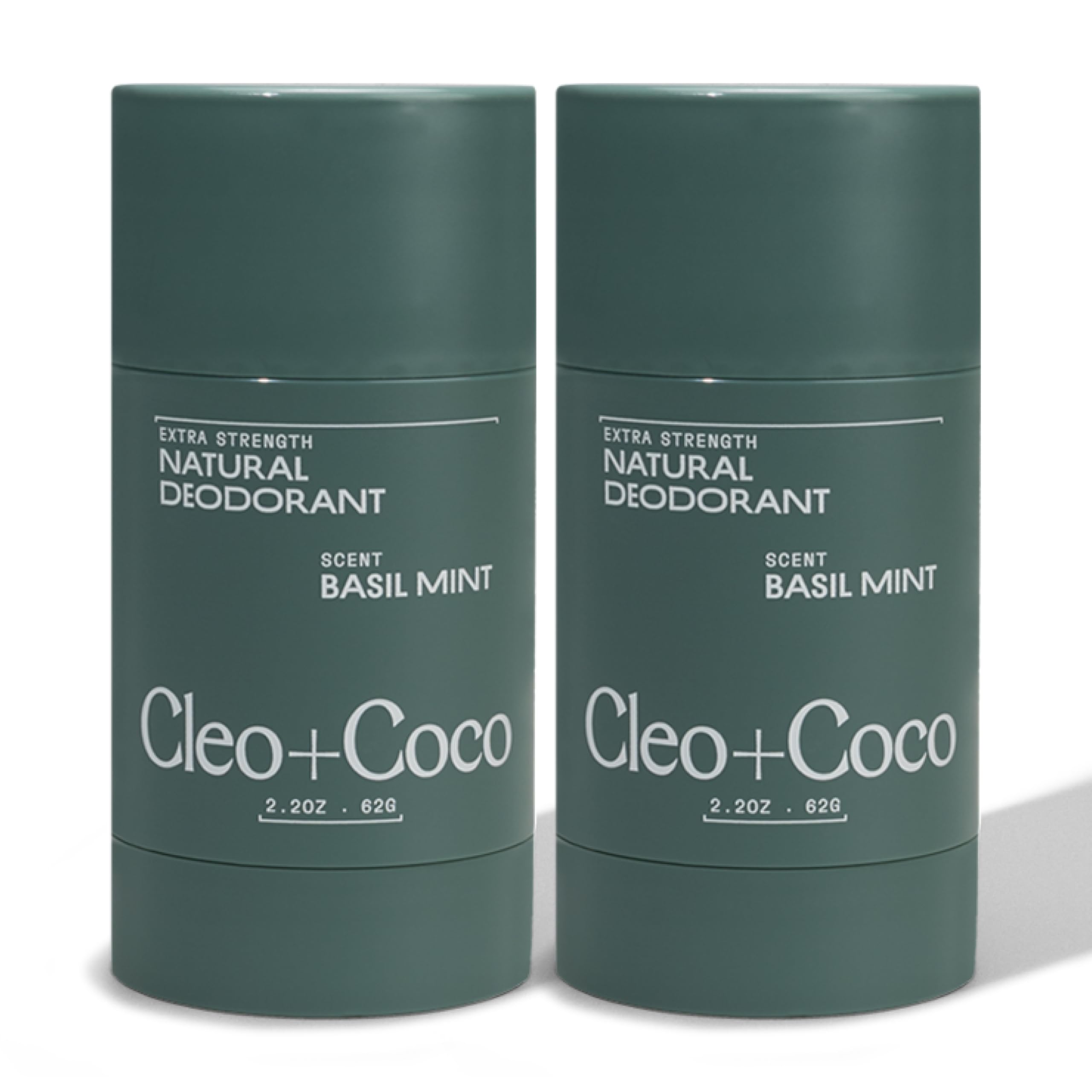 Cleo + Coco front packaging showing two basil mint balm sticks and clean branding benefit freshness