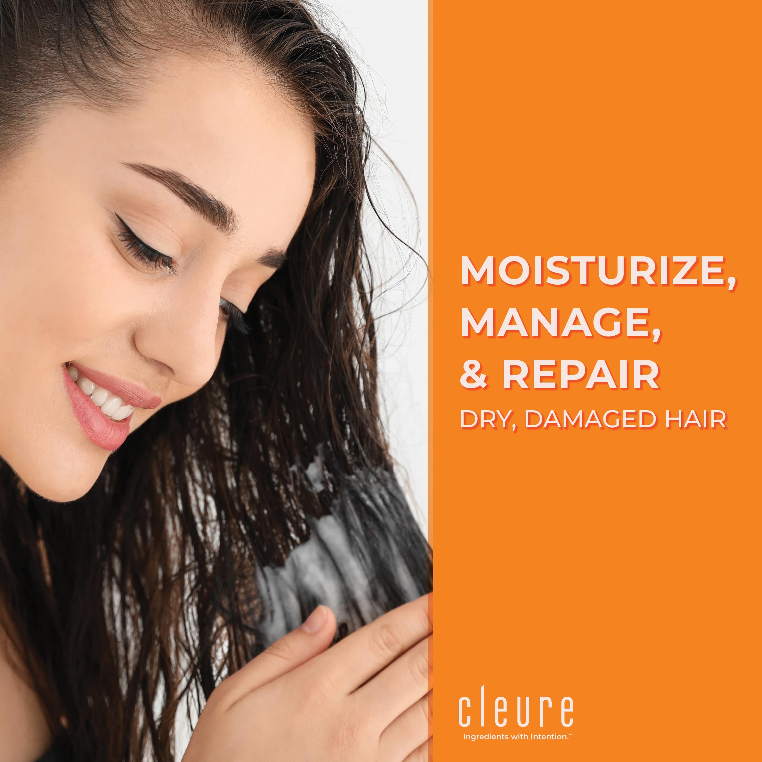 Cleure conditioner back label with ingredient list highlighting fragrance-free formulation benefit