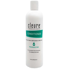 Cleure conditioner front bottle showing clean hypoallergenic packaging and gentle formula benefit