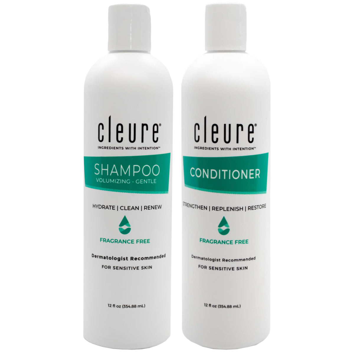 Cleure front packaging showing both bottles and clear product benefits