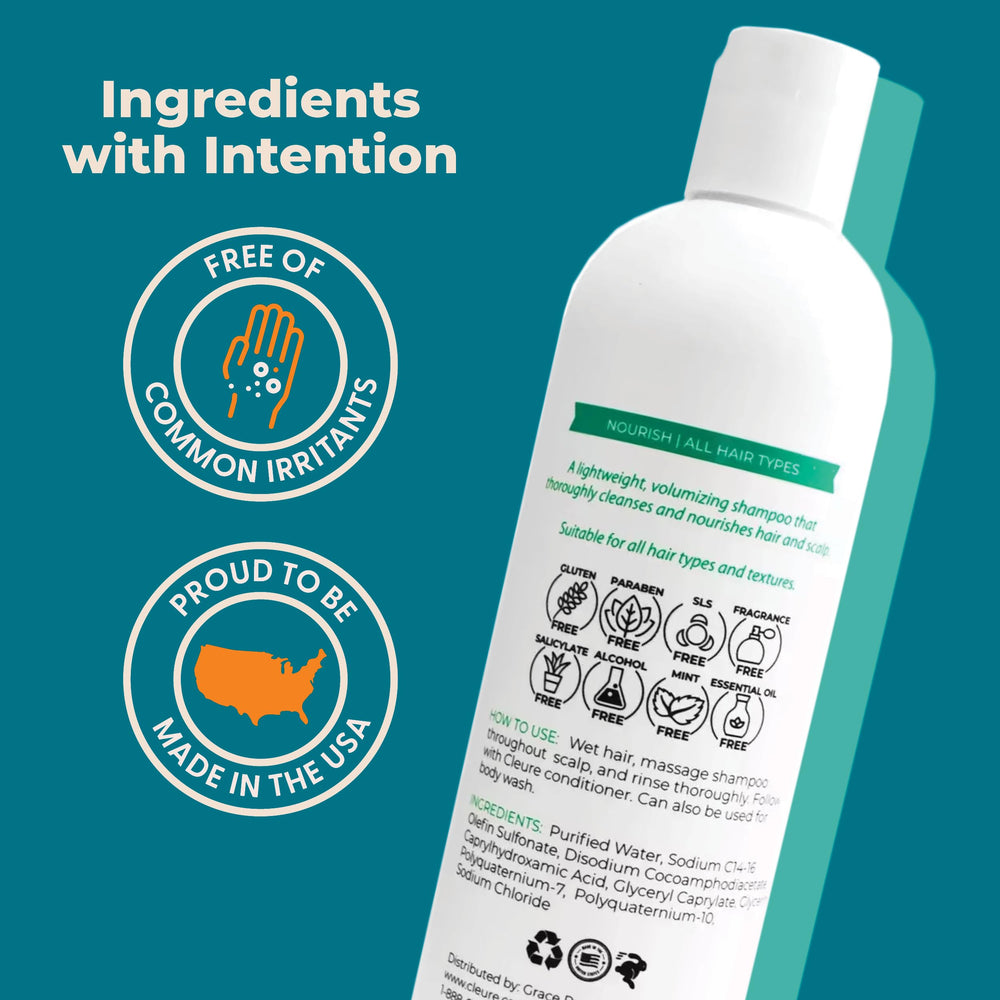 Cleure label detail highlighting ingredient simplicity and sensitive-skin reassurance