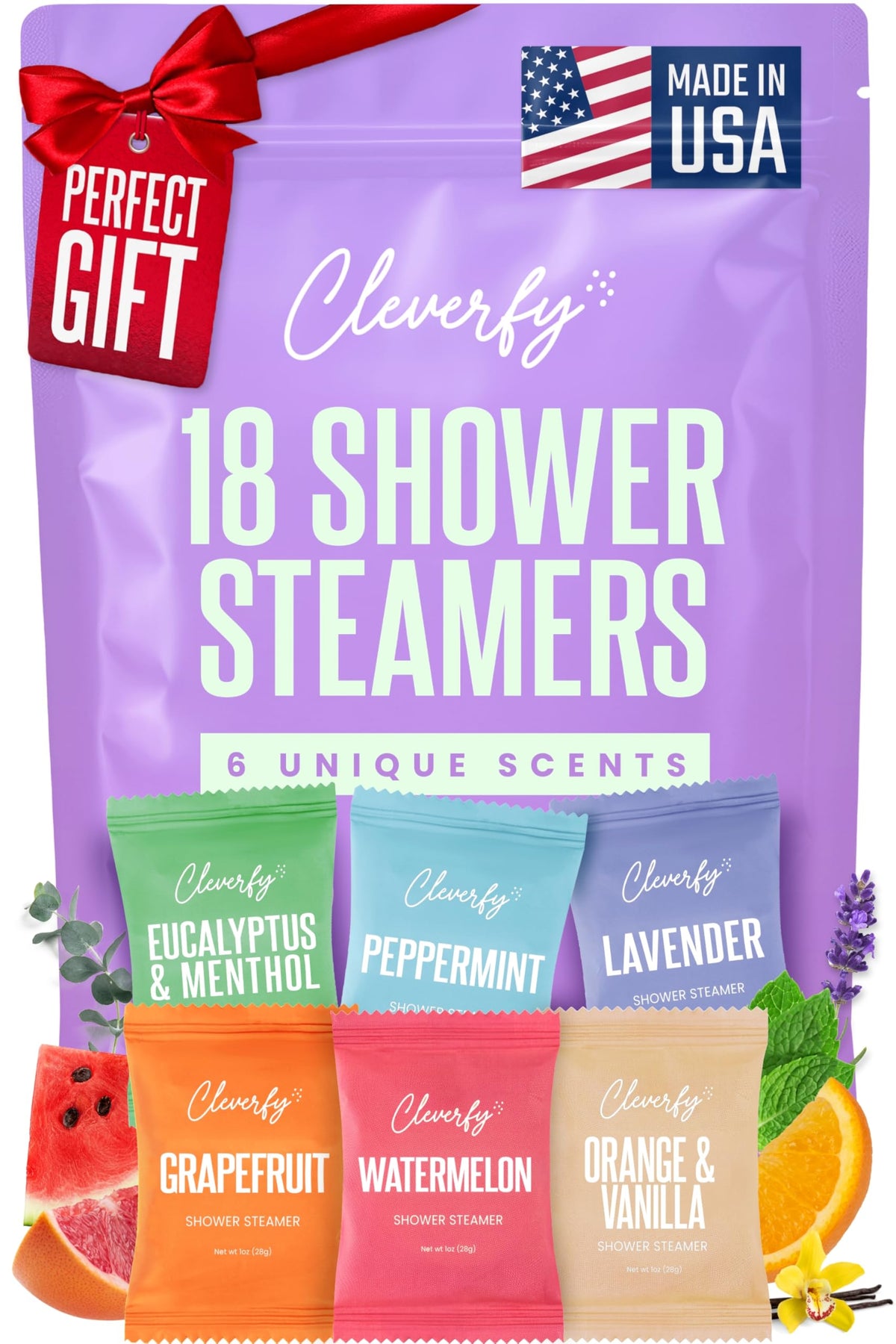 CLEVERFY front packaging showing 18 tablets and scent names for easy selection