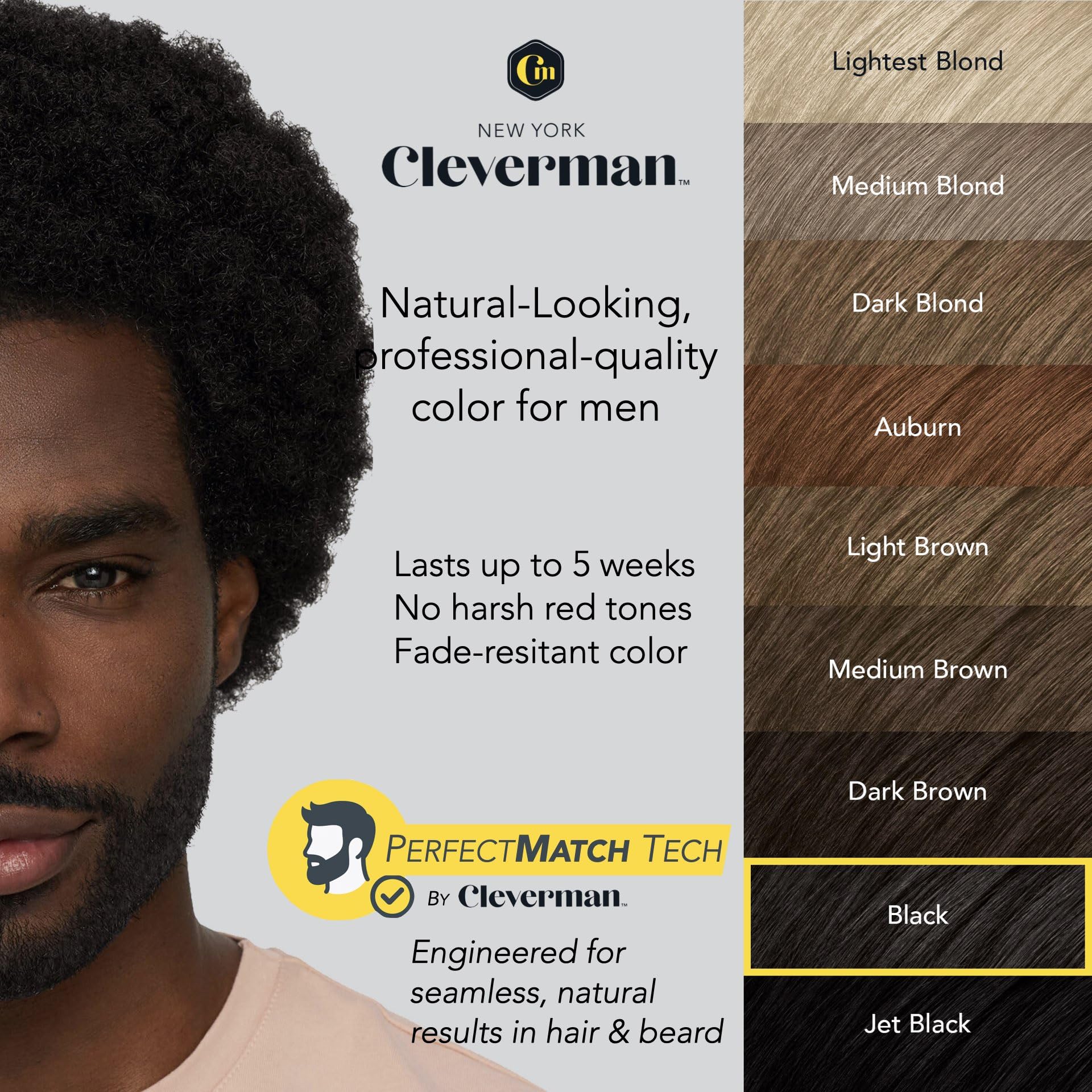 CLEVERMAN before and after beard photo showing natural gray coverage